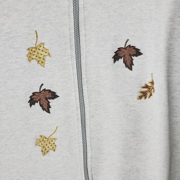 Fall Autumn Leaves Applique Full Zip Sweatshirt XL Handmade - Picture 2 of 6